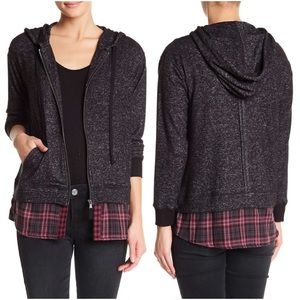 🛍 Democracy Plaid Hem Zip Hoodie Small NWT